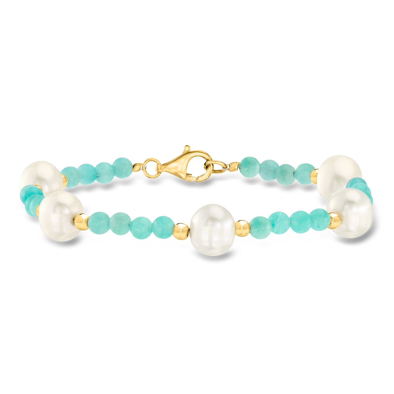 8-8.5mm Cult Prl & 4-4.5mm Amazonite Brclt in 18k Gold Plate 7 inches