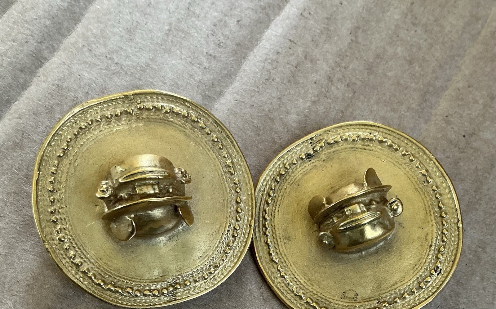 Gold Tone Metal Round Button Clip-On Earrings
