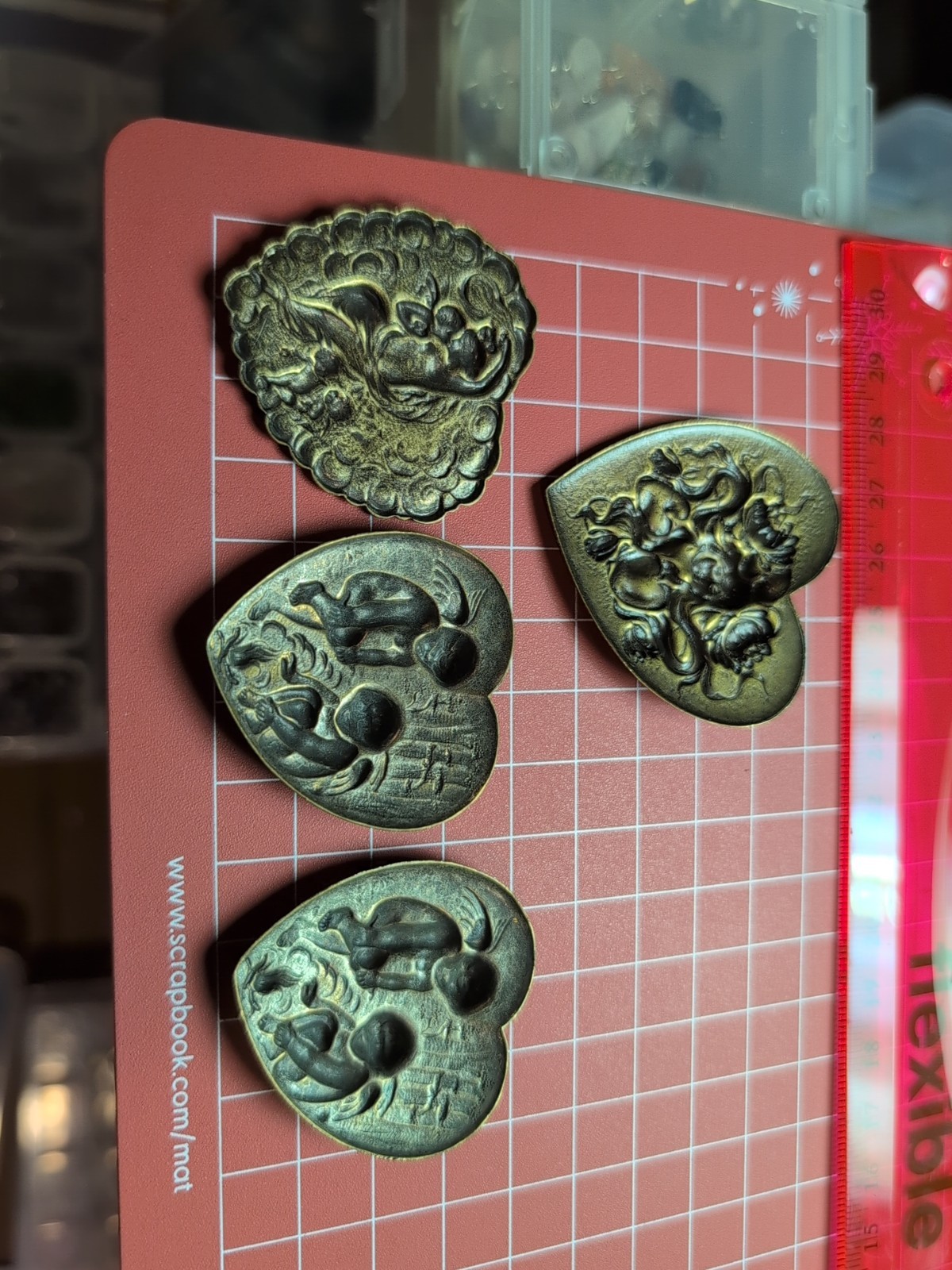 Art Nouveau Brass Stamped Findings Lot Set Of 4 Vintage Antique Classic