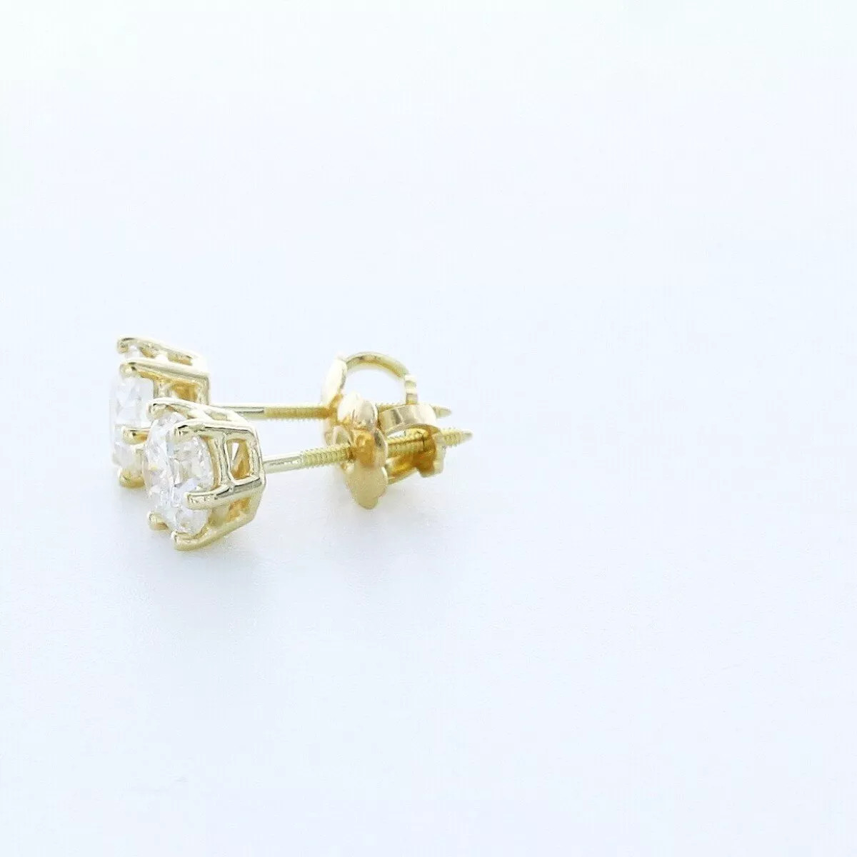 Stud Earrings Classic Solid 14K Yellow Gold 1.06 CT Round Natural Diamond E SI1