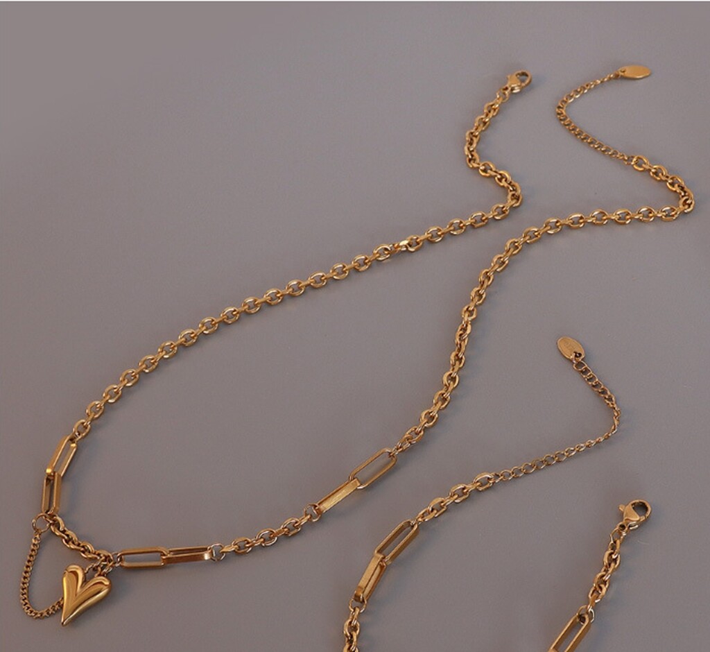 Chic Women Girl Gold Heart Titanium Stainless Steel Love Pendant Necklace 17-19″