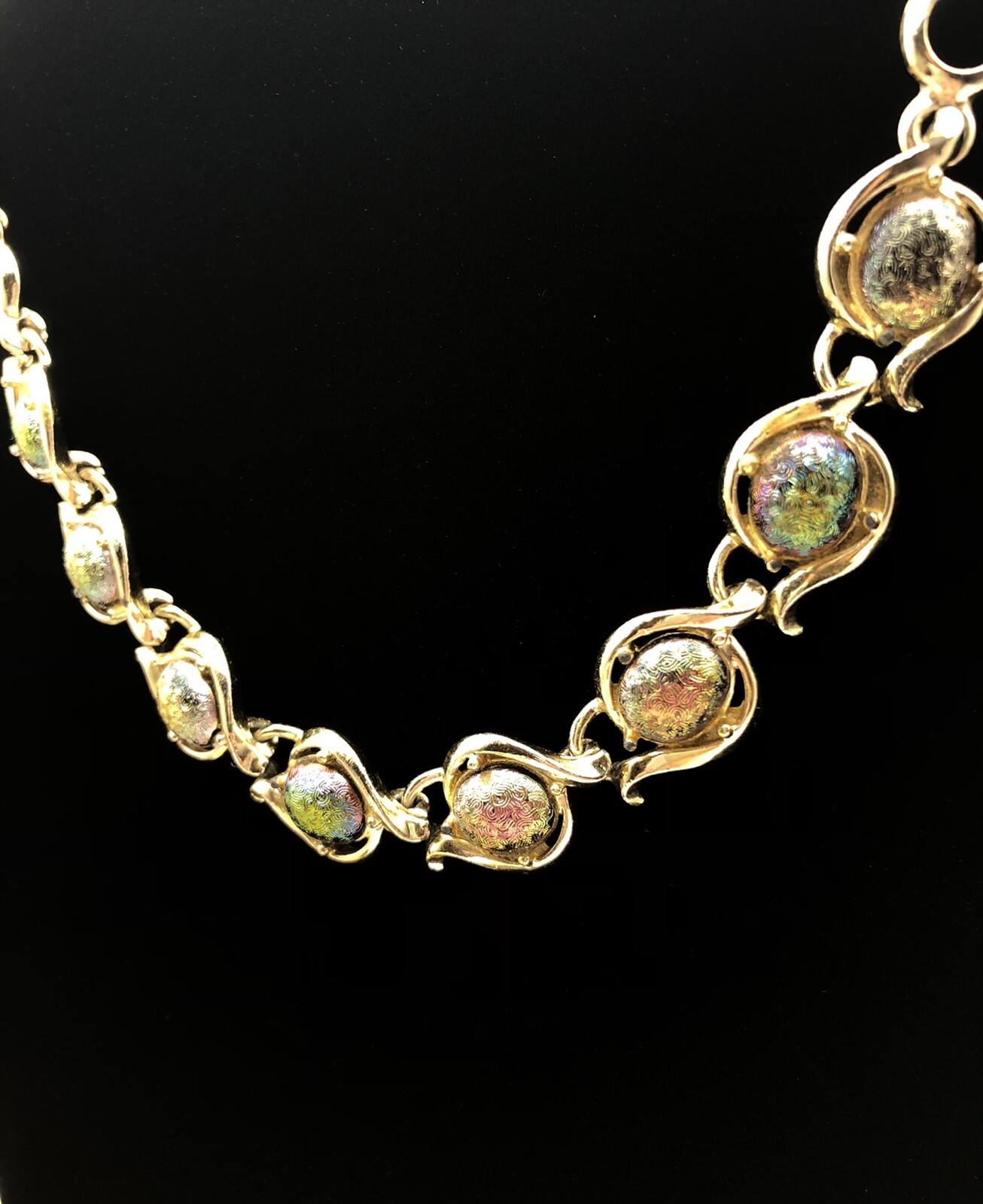 vintage Goldtone Necklace with beautiful colors hook clasp