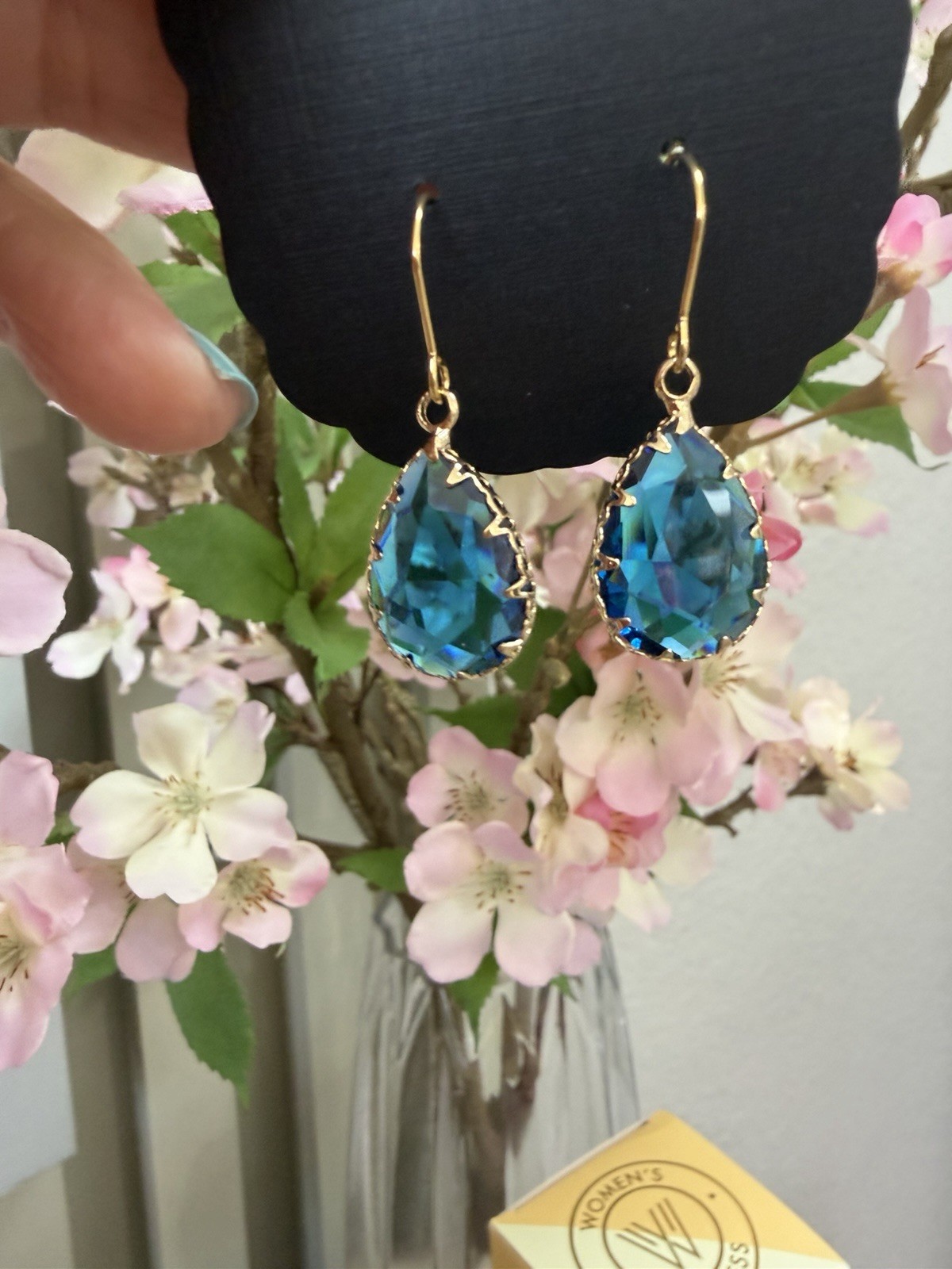 Dixie Bliss Gold Tone Blue Teardrop Crystal Dangle Hook Earrings
