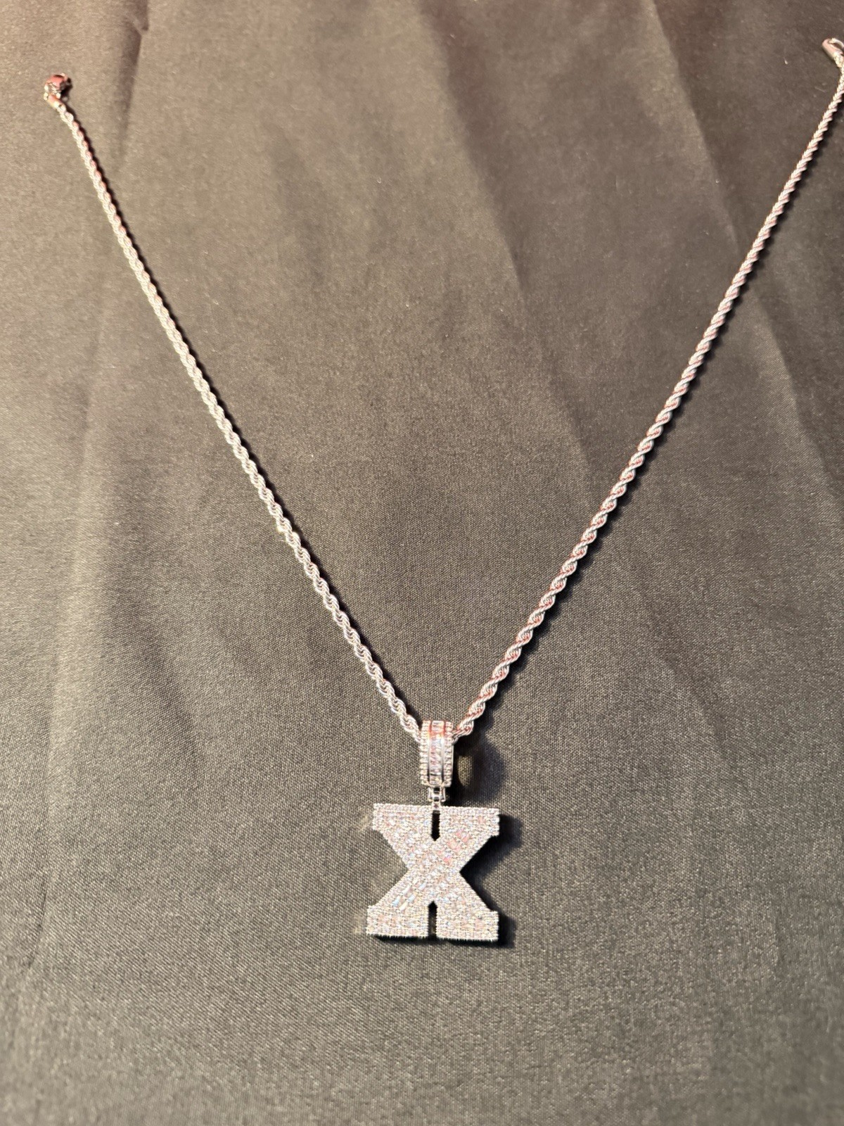 Letter X Pendant Necklace Baguette Stones In 925 Silver
