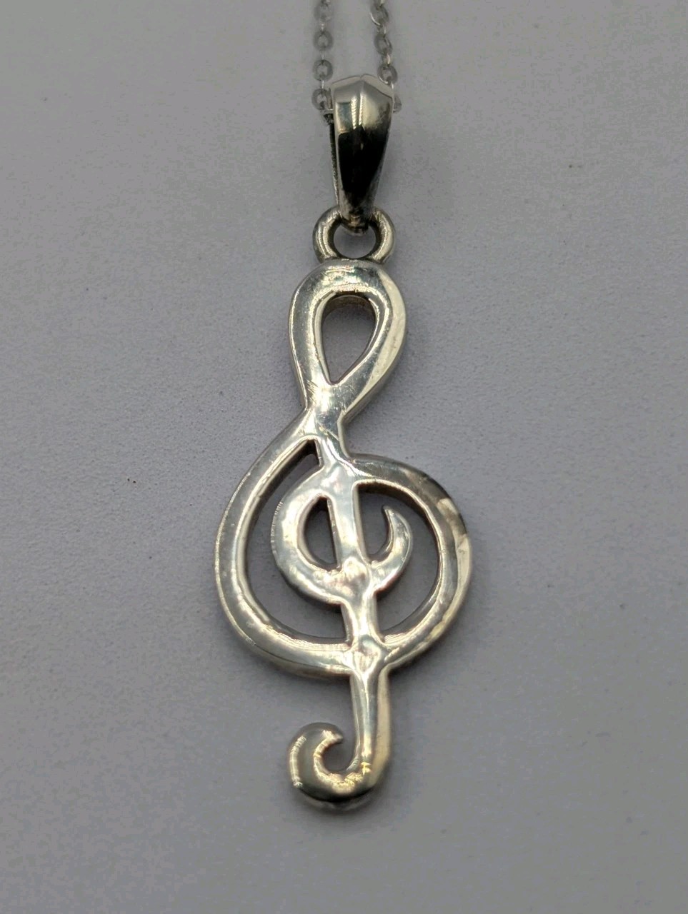 Vintage Sterling Silver Treble Clef Music Pendant 16-18″ Flat Cable 925 Necklace