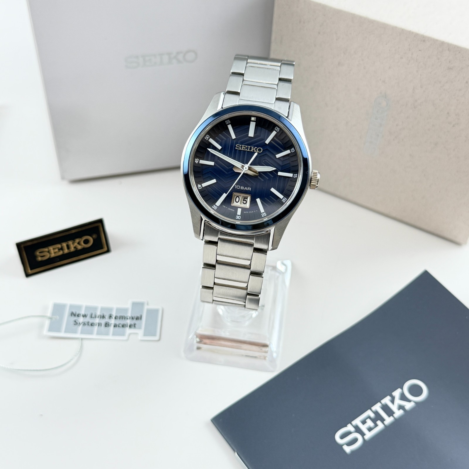 Seiko Essentials SUR559 Stainless Steel Men’s Quartz Watch w Blue Dial 39.5mm