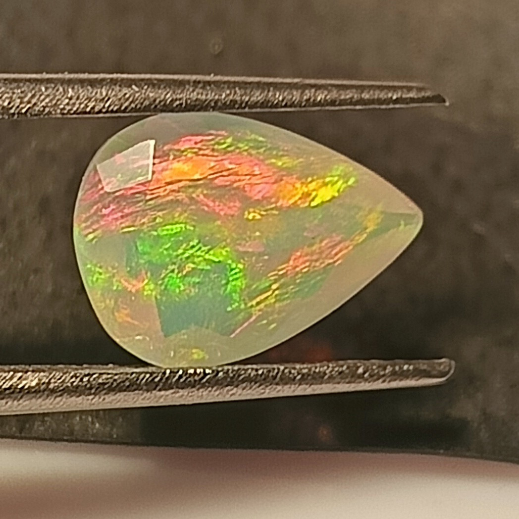 1.55 Carat Natural Ethiopian Fire Opal Play Of Color Faceted Pear Shape Gemstone