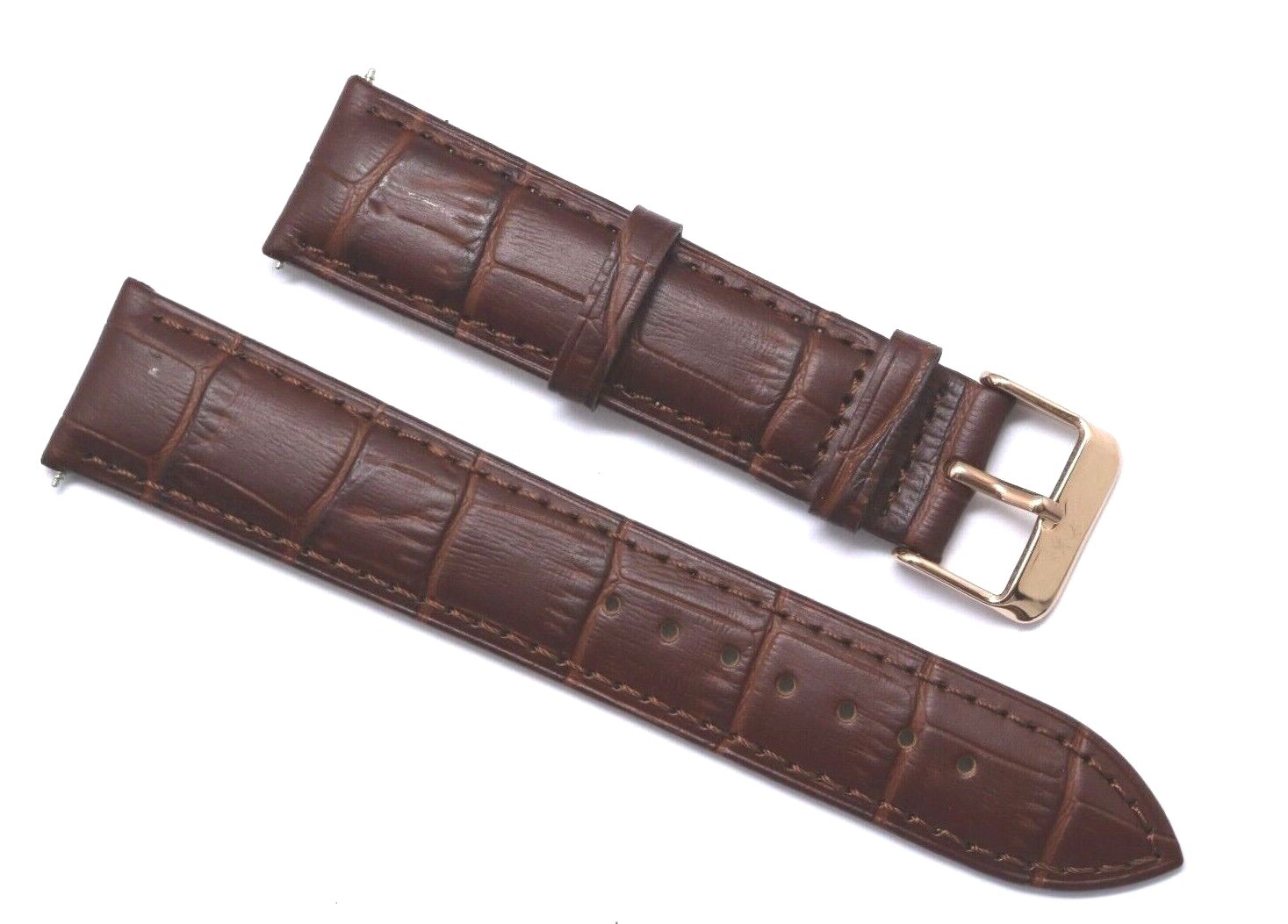 20mm Brown Croco Embossed Leather Unisex Watch Strap Band W/ Rose Gold Buckle