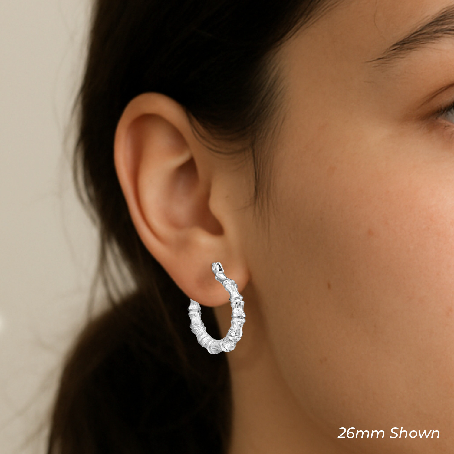 925 Solid Sterling Silver Bamboo Texture Chunky Creole Hoop Earrings All Sizes
