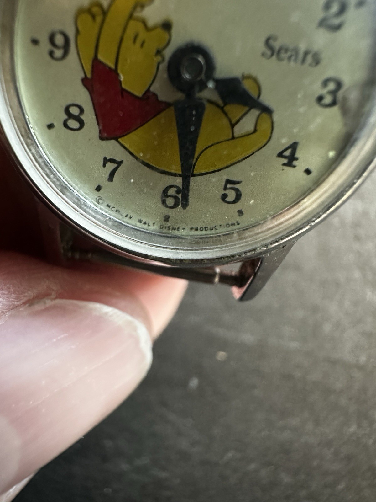Sears Disney Time Winnie the Pooh Kids Analog Manual 12Hr Silver Metal Band