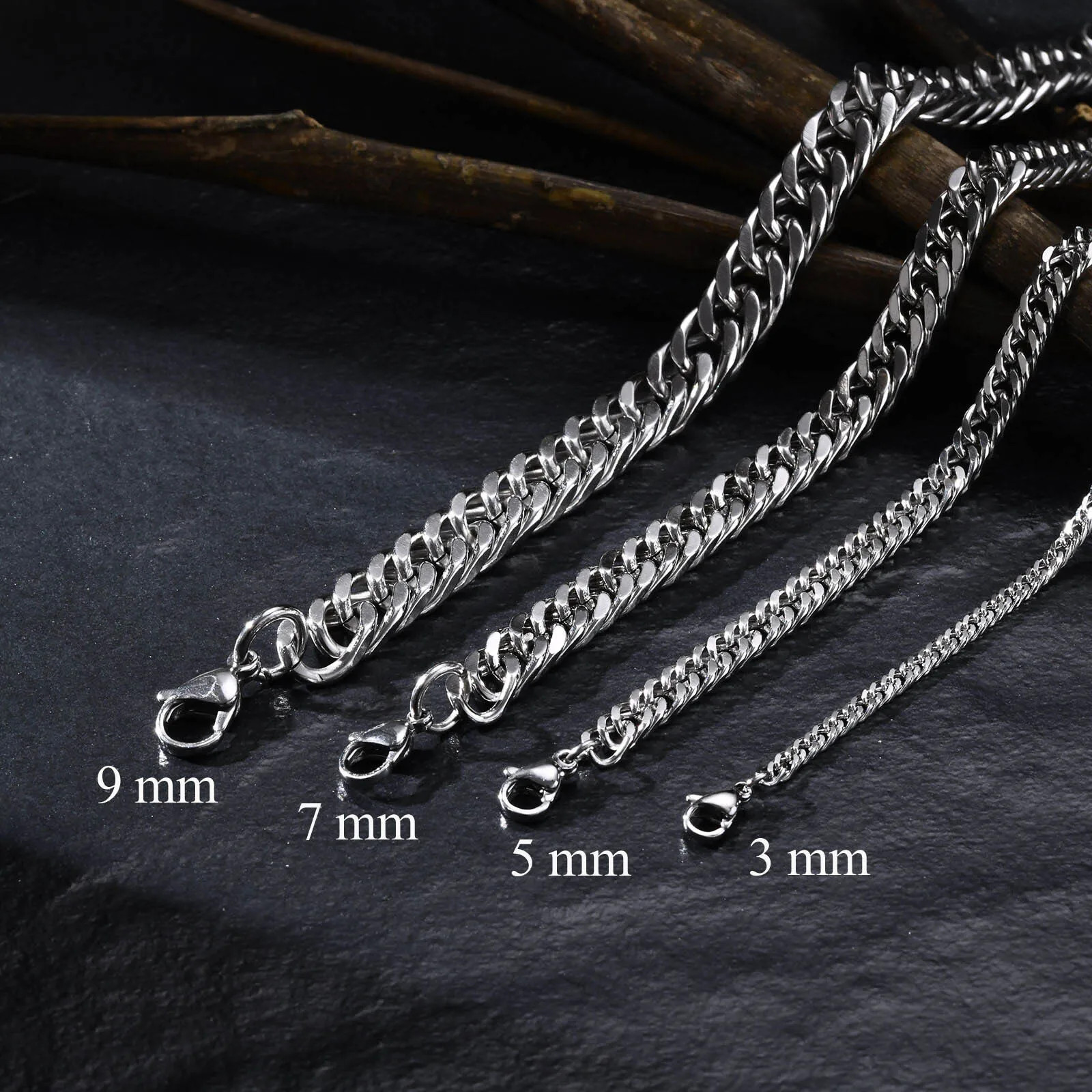 Cuban Chain Necklace Stainless Steel Silver Tone 3mm 5mm 7mm 9mm Men Jewelry
