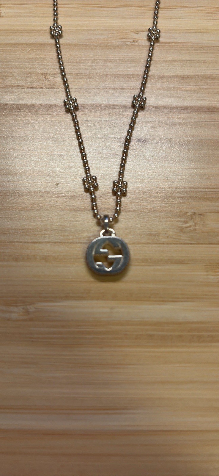 Gucci Silver Round GG Charm Pendant Link Chain Necklace, Lobster Clasp Signed