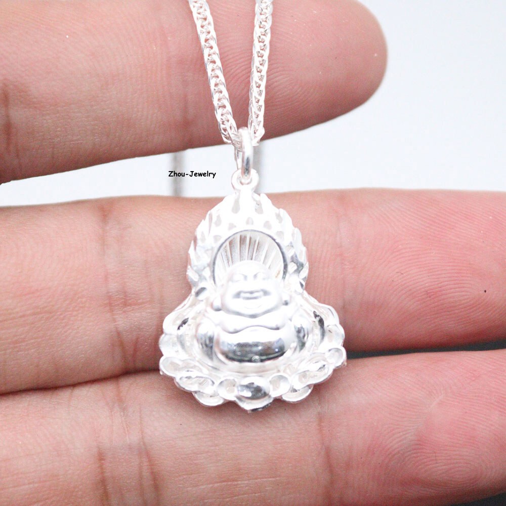 Pure S999 Sterling Silver Women Men Flame Buddha Pendant 4-5g 29*19mm