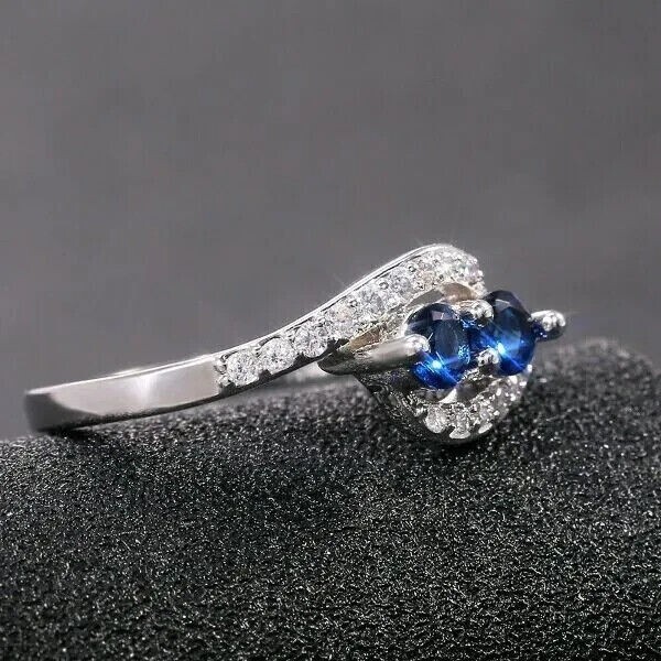 Women’s Stunning Band Ring Round Cut Simulated Sapphire In 14K White Gold Plated
