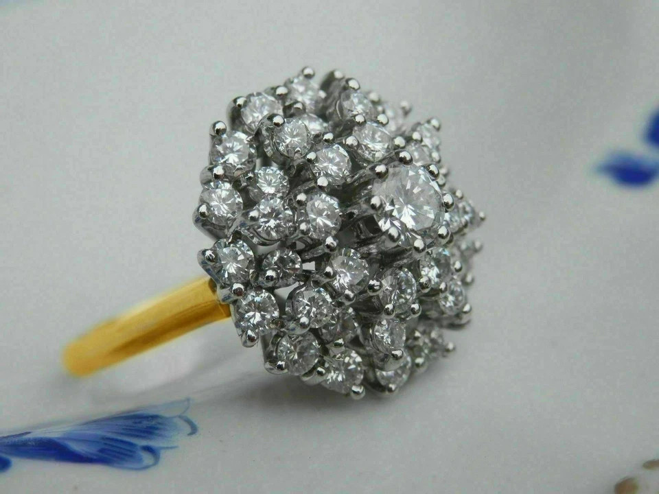 1.7Ct Lab-Created Diamond Cluster Engagement Wedding Ring 14k Yellow Gold Finish