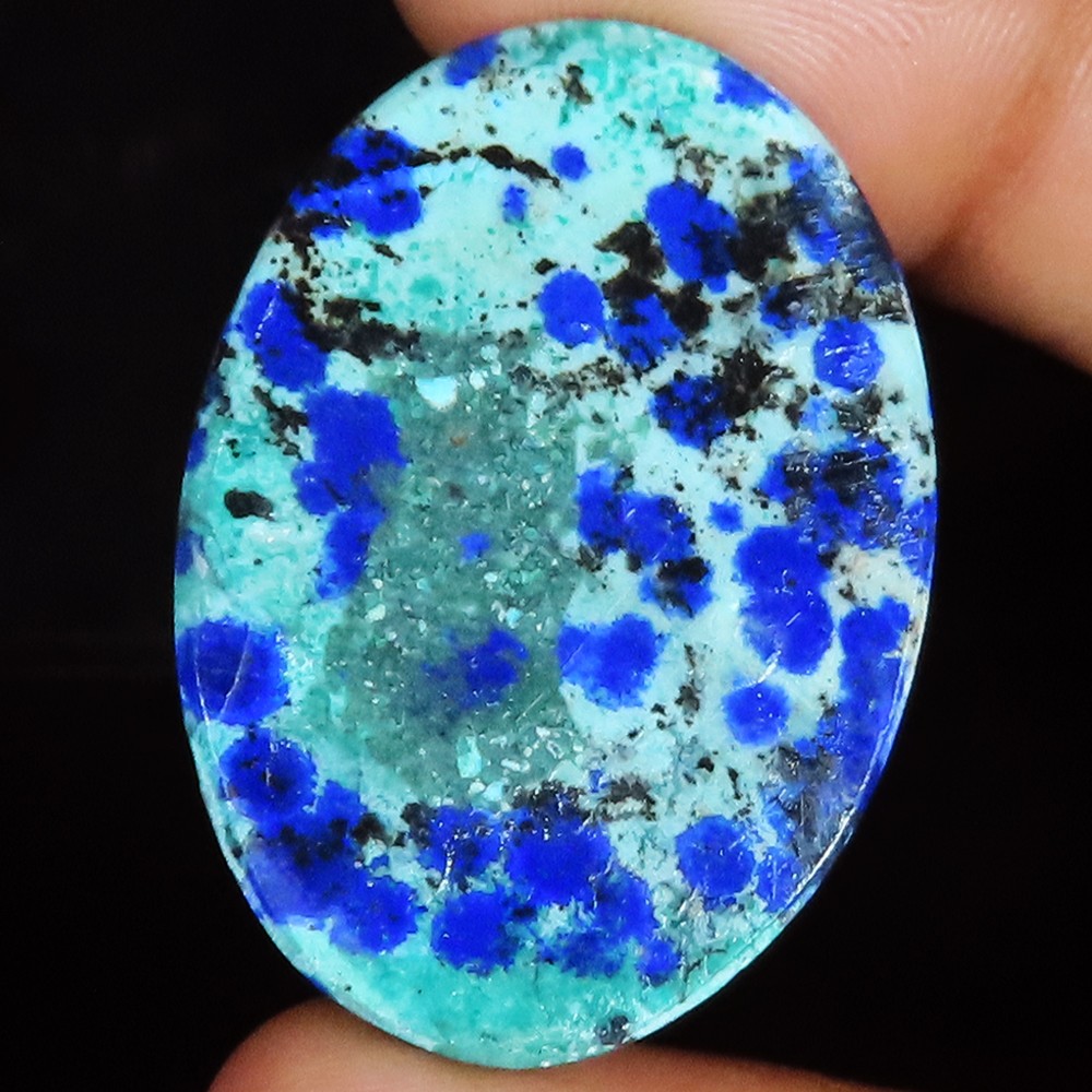 natural AZURITE CHRYSOCOLLA oval cabochon gemstone 48.20 Carat. (27 x 38 x 5 mm)