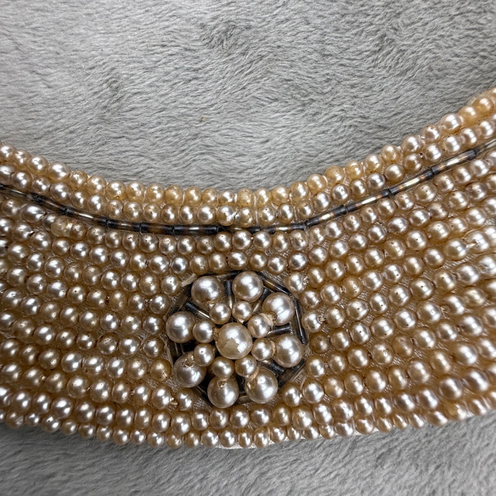 Vintage Beaded Collar Necklace Cloth Backing Imitation Pearl 15” READ