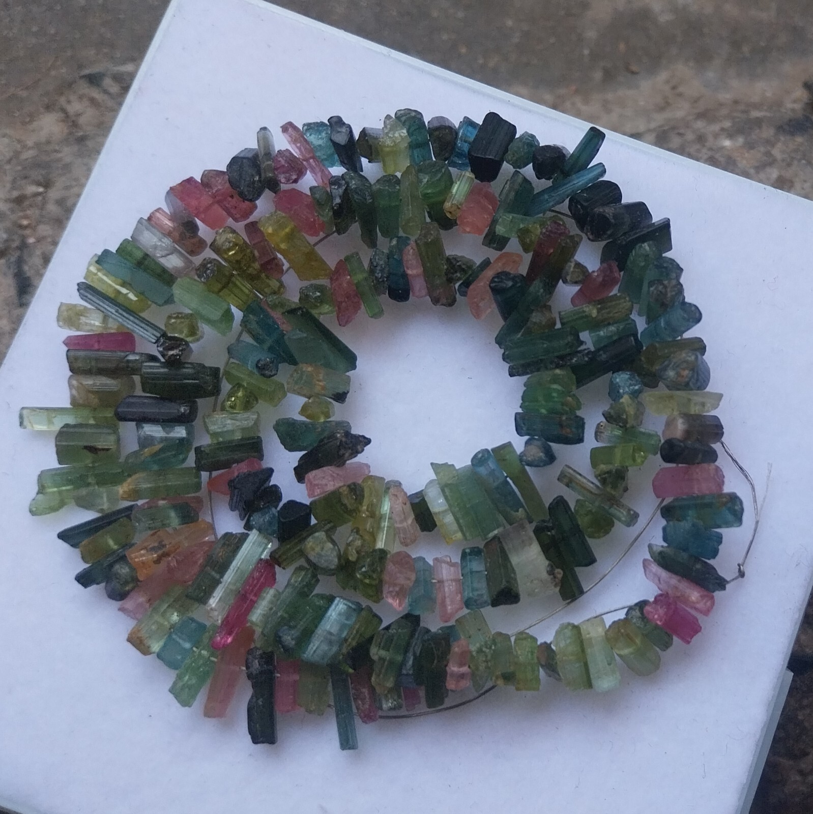 105 Ct 4 to 11 MM Natural Multi Color Tourmaline Raw Rough Pencil 18 Inch Beads