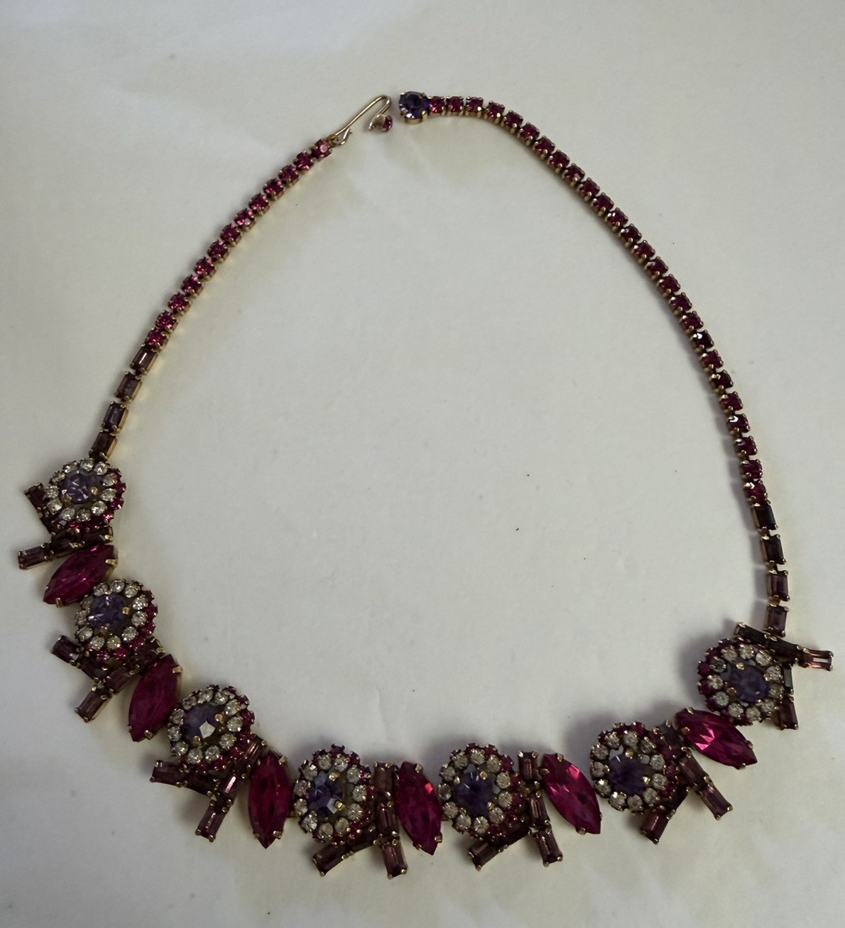 Vintage HOBE Signed Necklace Bracelet Clip On Earrings Multicolored Crystals Set
