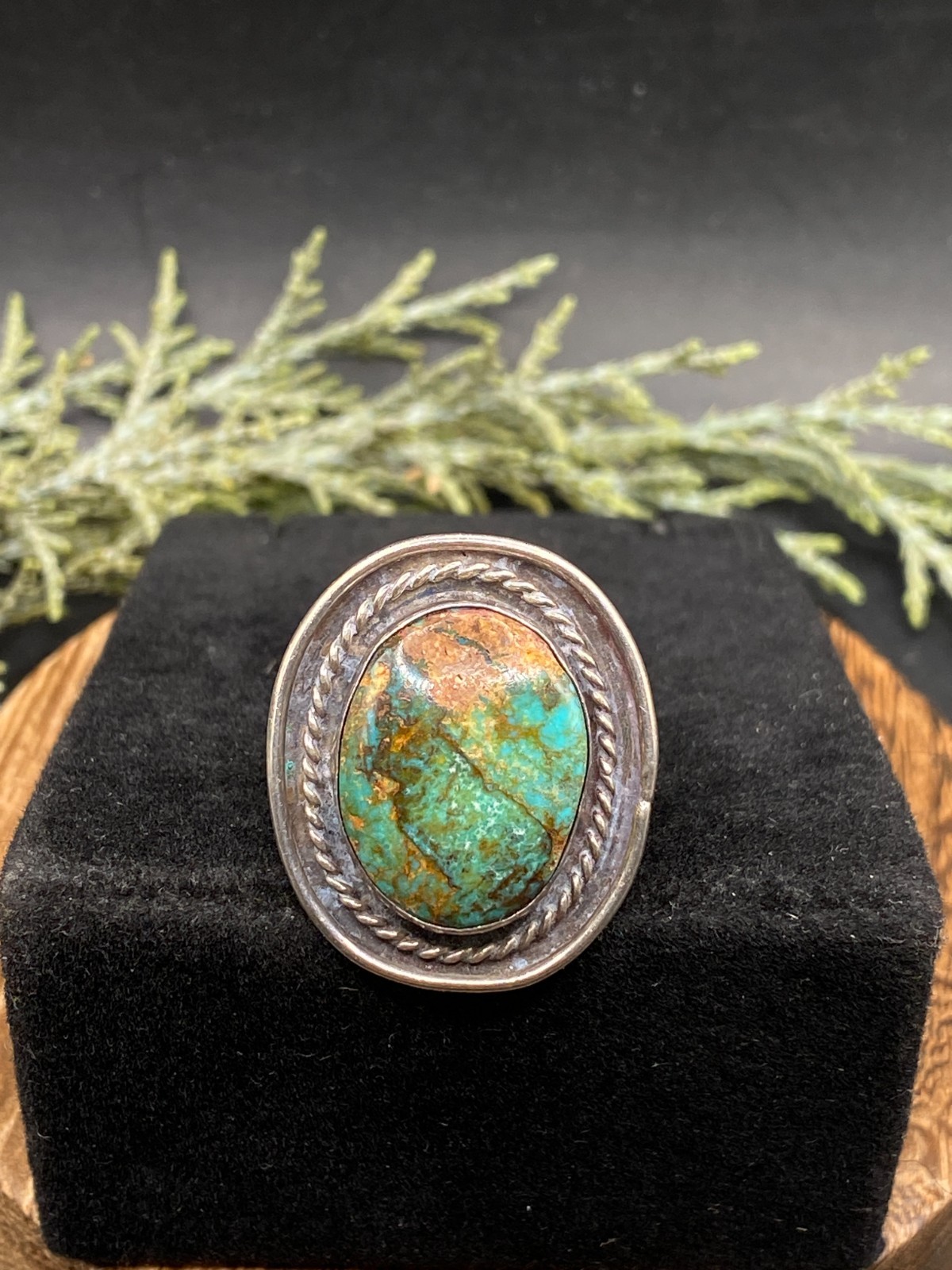 VTG Native American sterling green blue brown turquoise ring 7.38g – size 6.5