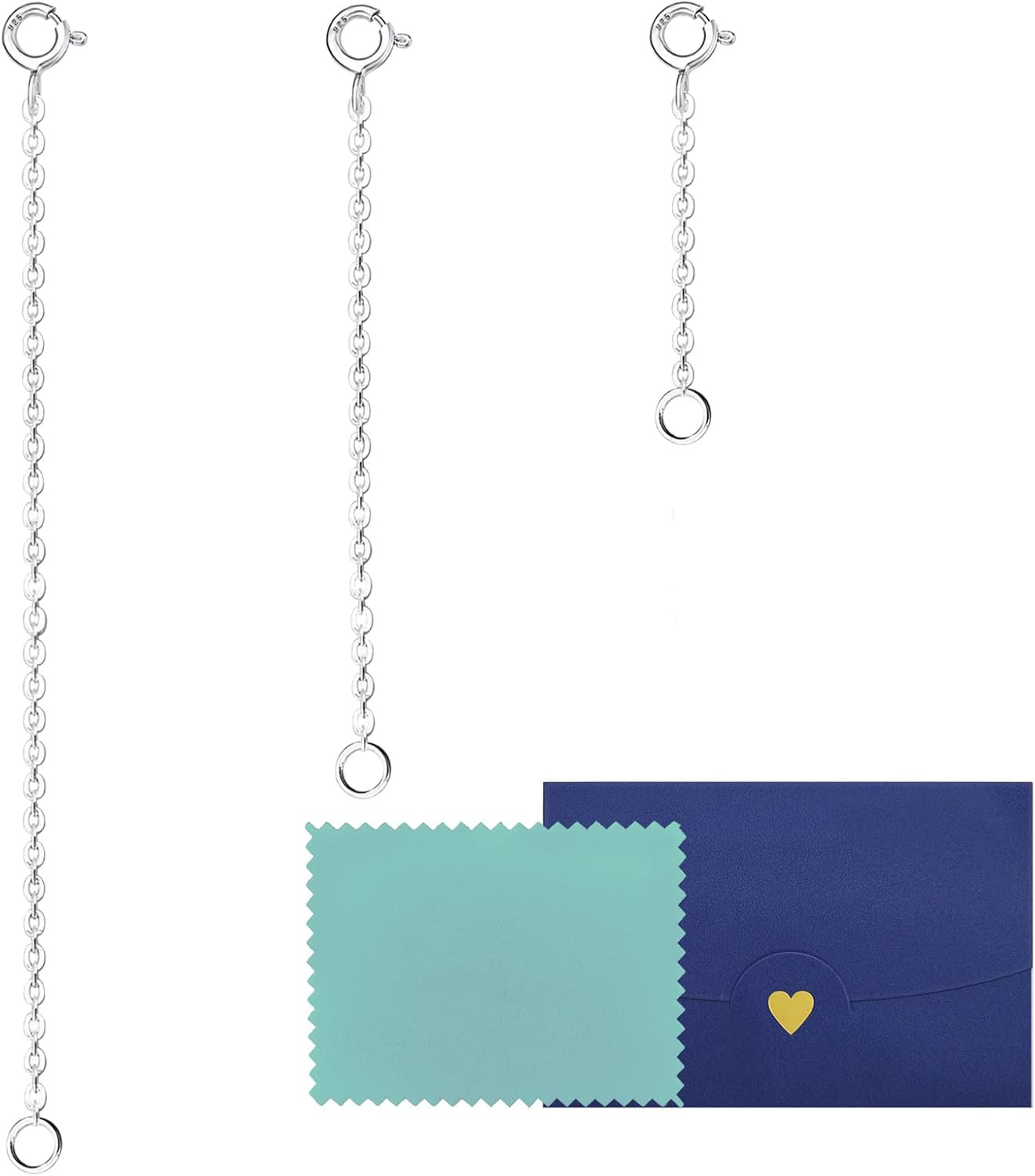 3 Pcs 925 Sterling Silver Necklace Extender, Durable Chain Extenders, Necklace B