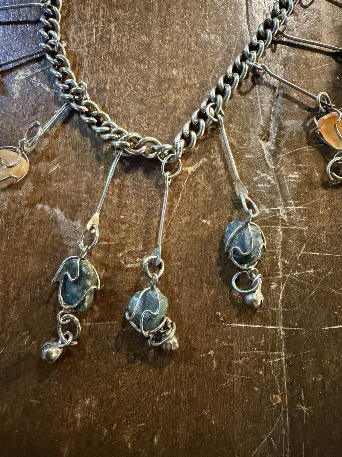 Artisan-Made Dangle Agate & Other Natural Gemstones Necklace One of a Kind 20”