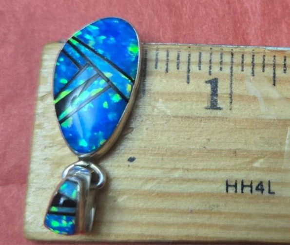 Sheryl Martinez? Sterling Multicolored Opal? 1 1/4 x 1/2″ Pendant 3 Grams