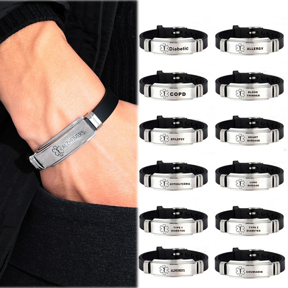 Medical Alert Bracelet Silicone Diabetes, Epilepsy, Warfarin, ETC. Adjustable