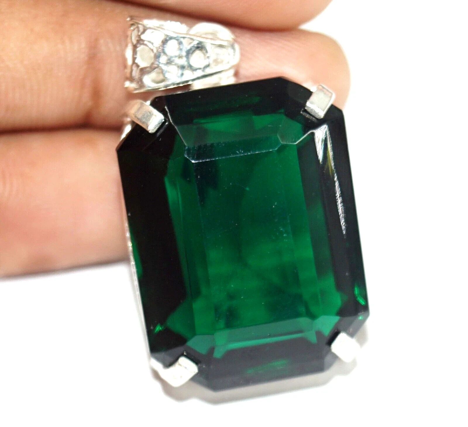 105 Ct Natural Green Topaz Emerald Cut Pendant 925 Sterling Silver Certified