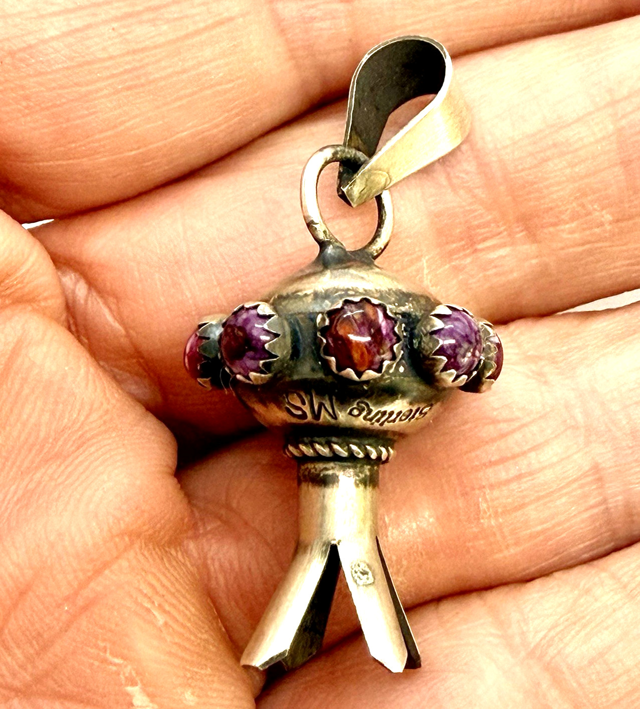 Navajo Handmade Sterling Purple Spiny Squash Blossom Pendant By Monica Smith