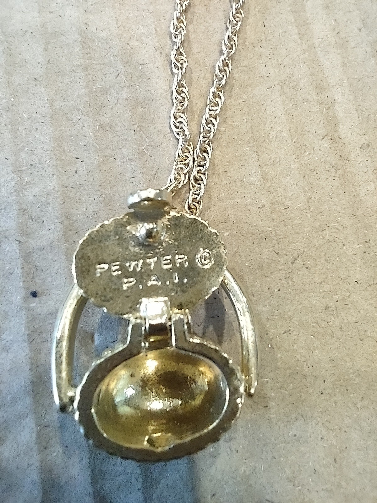 Pewter P.A.I. Pewter Photo Holder Locket Dog Pendant Rope Chain Necklace 24 in
