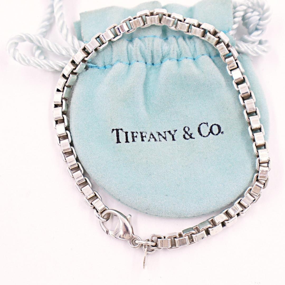 7.5” Tiffany & Co Mens Unisex Venetian Box Link Bracelet in Sterling Silver