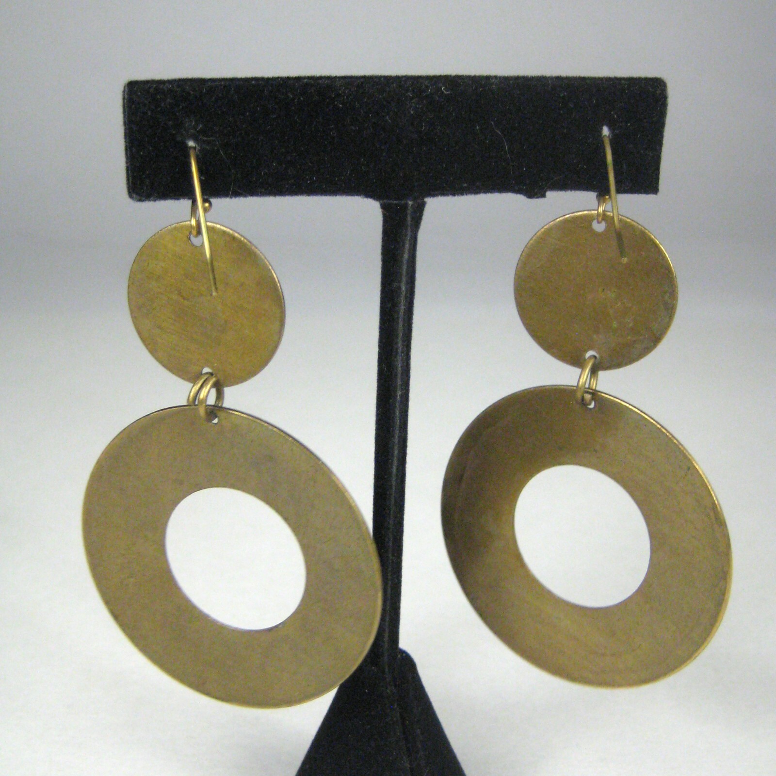 Earring Pierced 2.8 in Jewelry Dangle Brasstone Hammered Texture Boho Statement