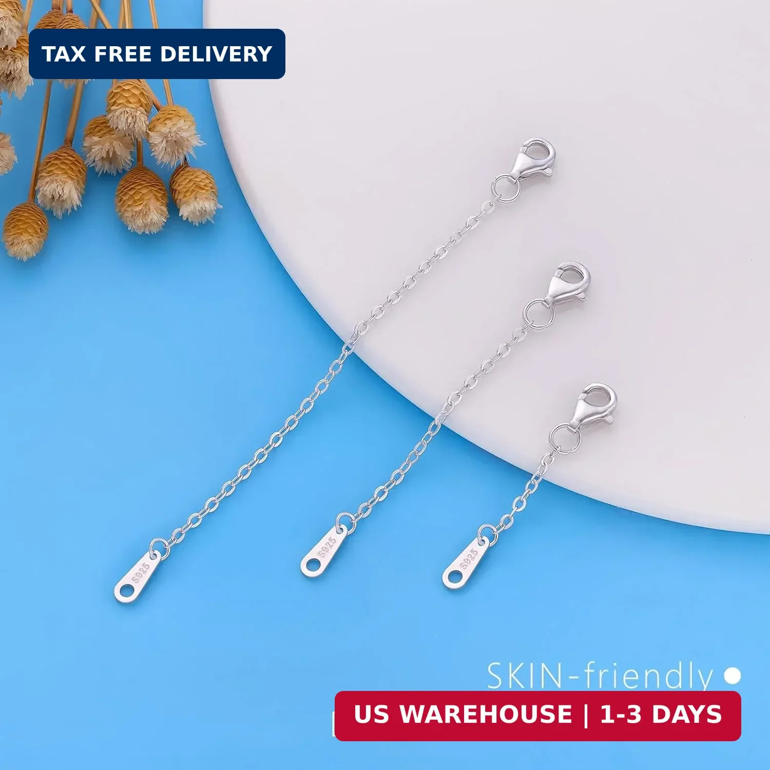 Sterling Silver Necklace Extenders Set – 3 Sizes for Perfect Fit