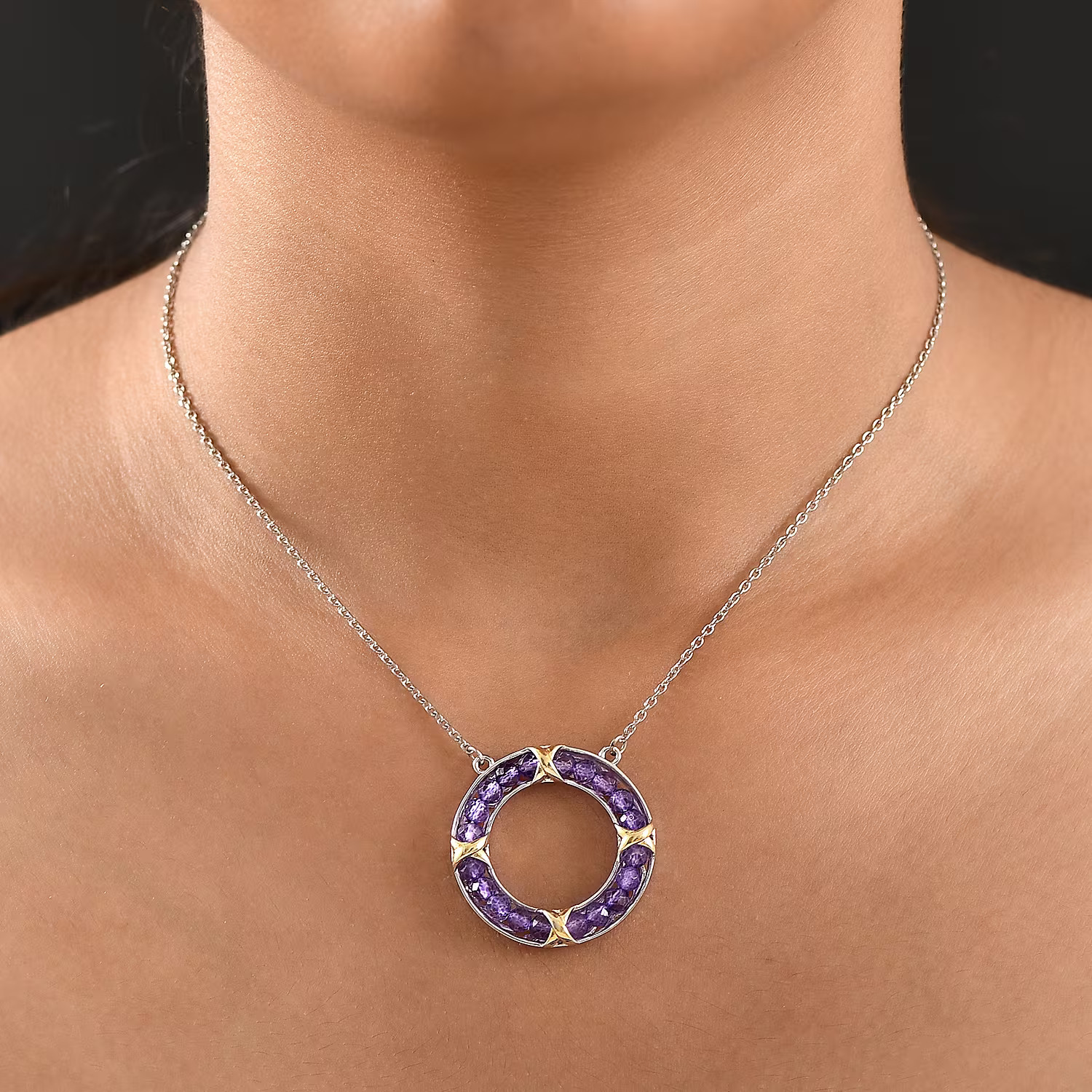 Amethyst 10.00 ctw Circle Necklace 18K Yellow Gold Plated Platinum Bond and