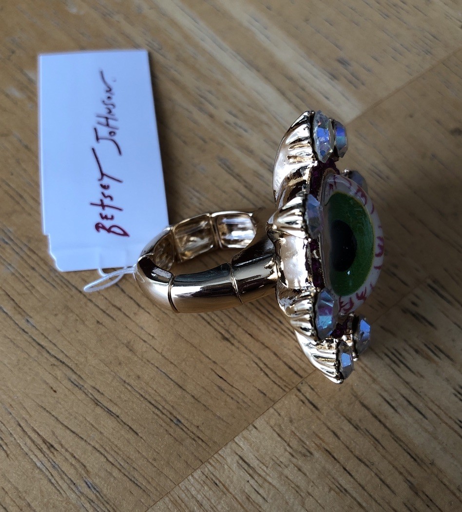 Betsey Johnson Evil Eye Cocktail Stretch Ring Crystal Accents Size 8 NWT