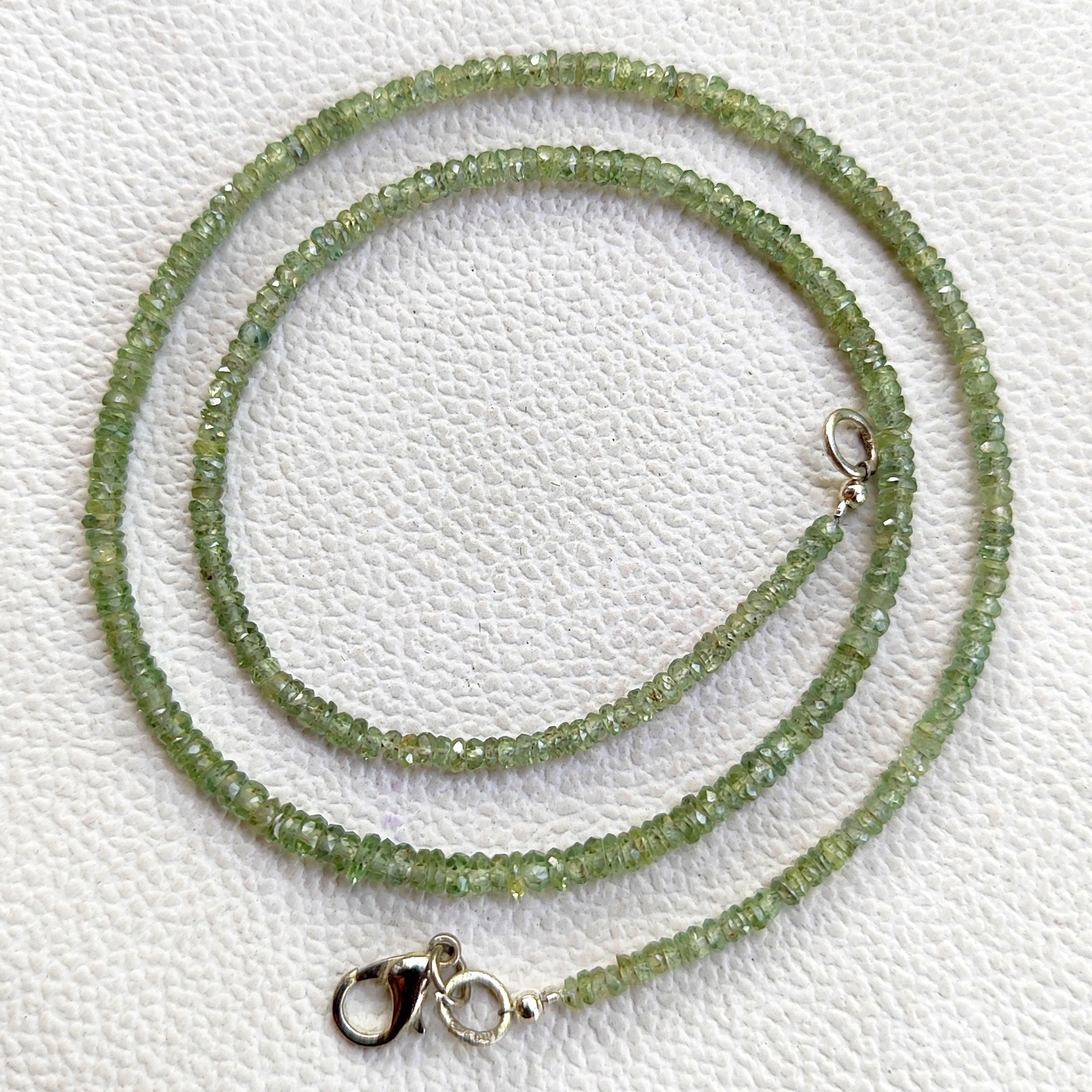 Australia Green Sapphire Faceted Rondelle 3-4.5mm Gemstone Beads 17″ Necklace