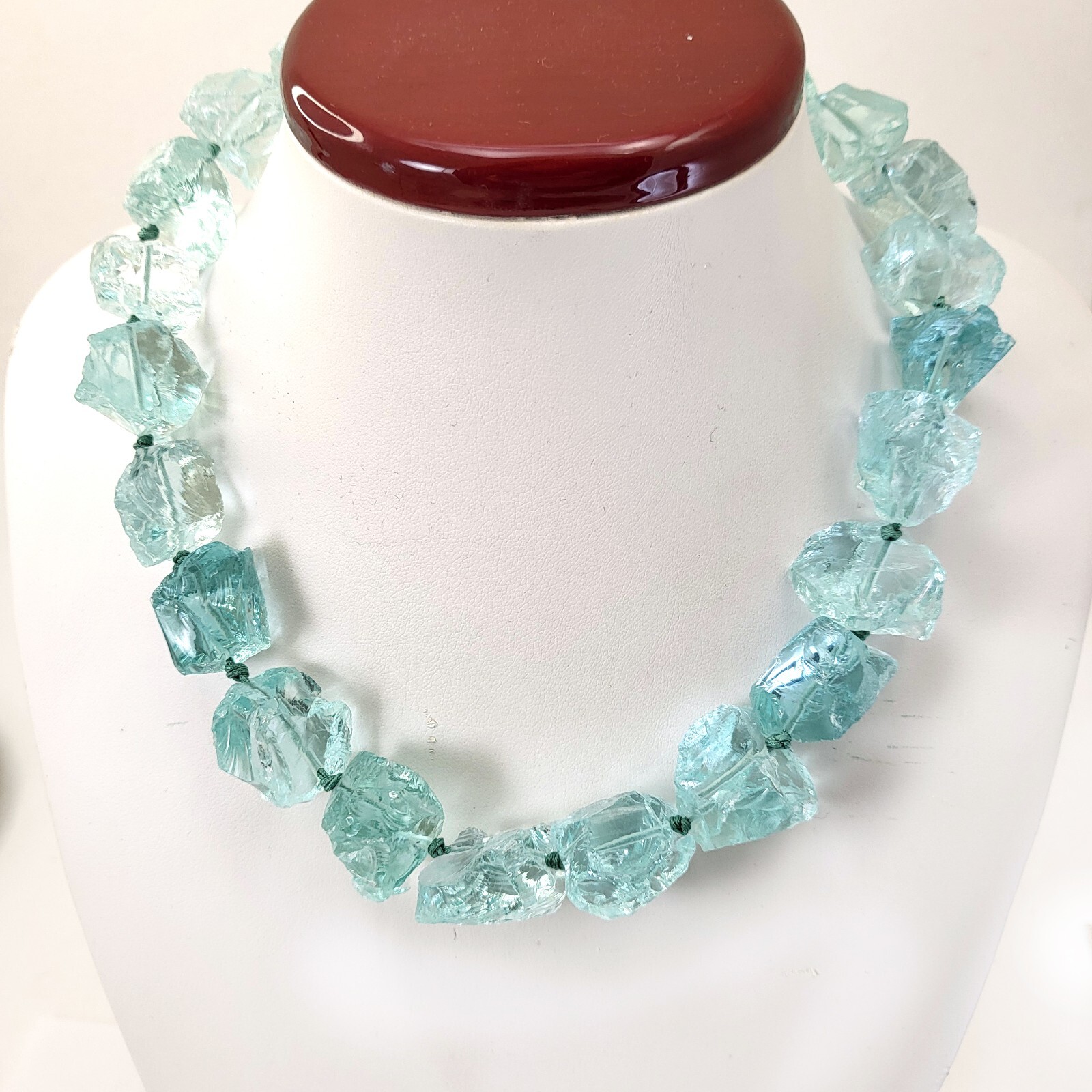 Blue Aqua Aquamarine Nugget Statement Necklace, March Birthstone, Silver 18″