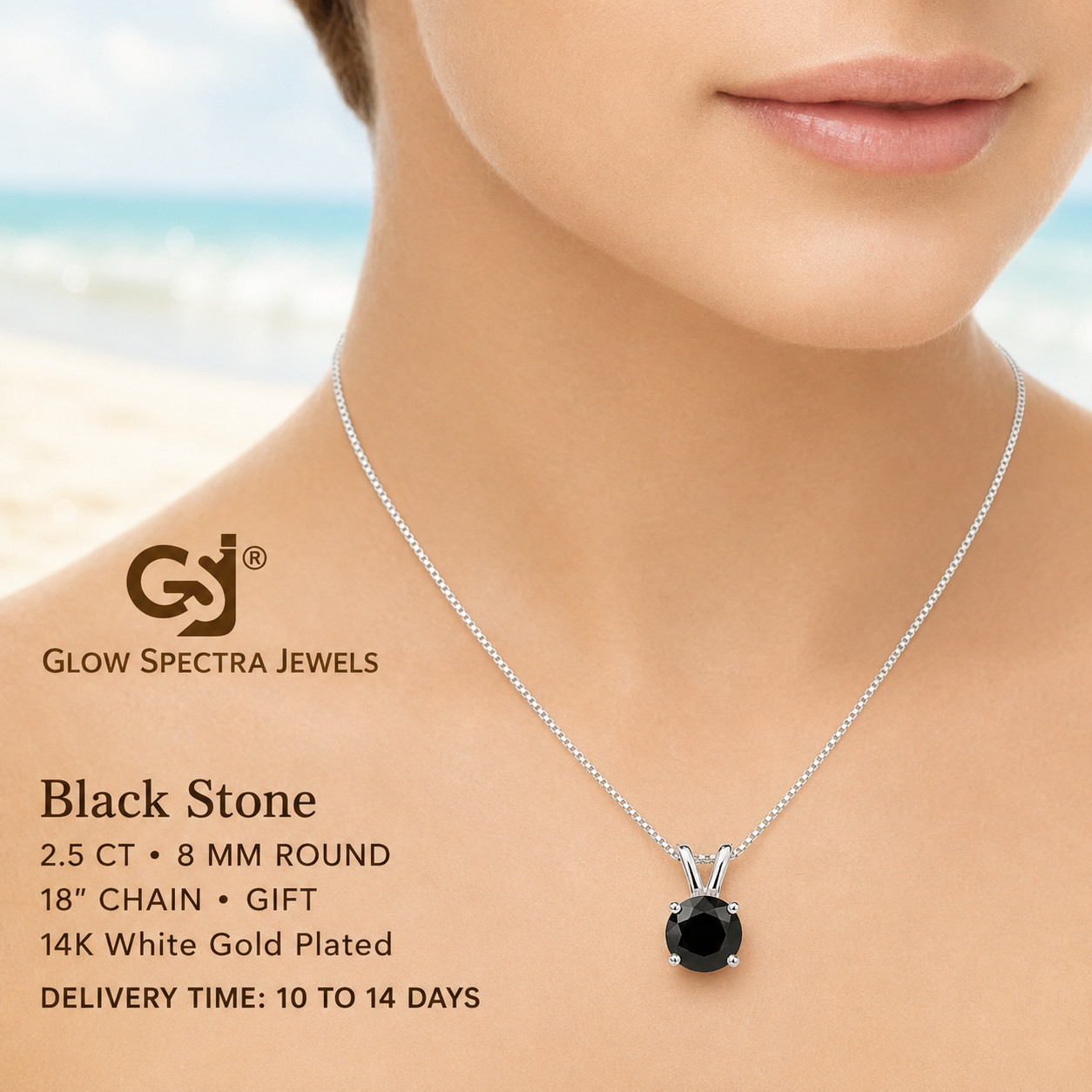 2.50Ct Round Black Onyx Diamond Solitaire Women Pendant 14K White Gold Plated