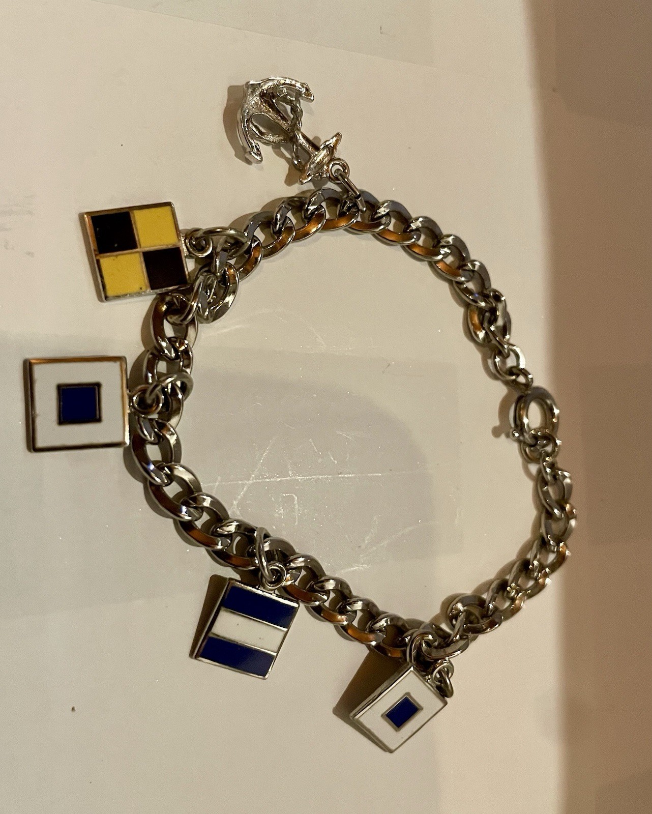 Vintage Sterling / “1/20 12K GF” Maritime Code Of Signals Flags Charm Bracelet