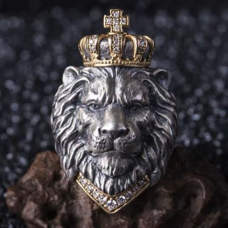 Retro Hip Hop Animal King Crow Lion Head Stainless Steel Adjustable Open Ring