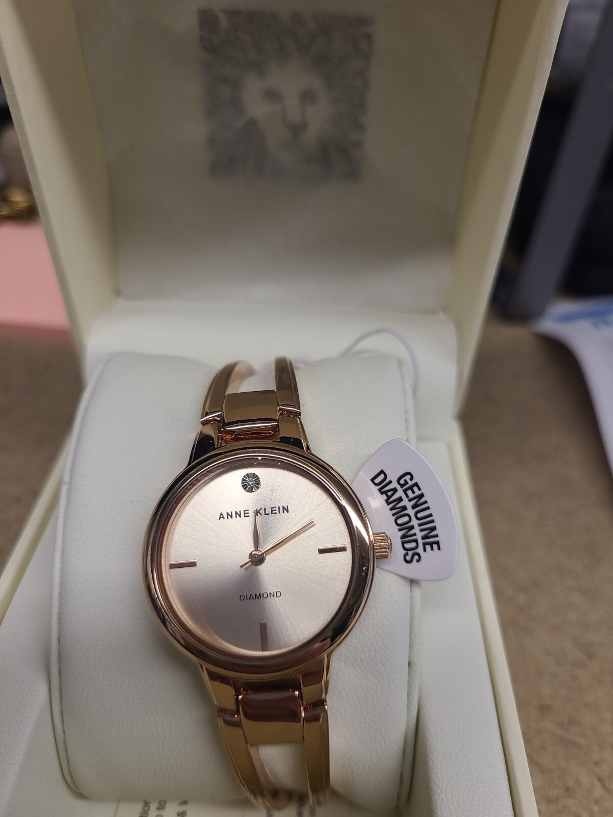 Anne Klein Womens Genuine Rose Gold Diamond Dial Bangle Watch AK/2626RGRG