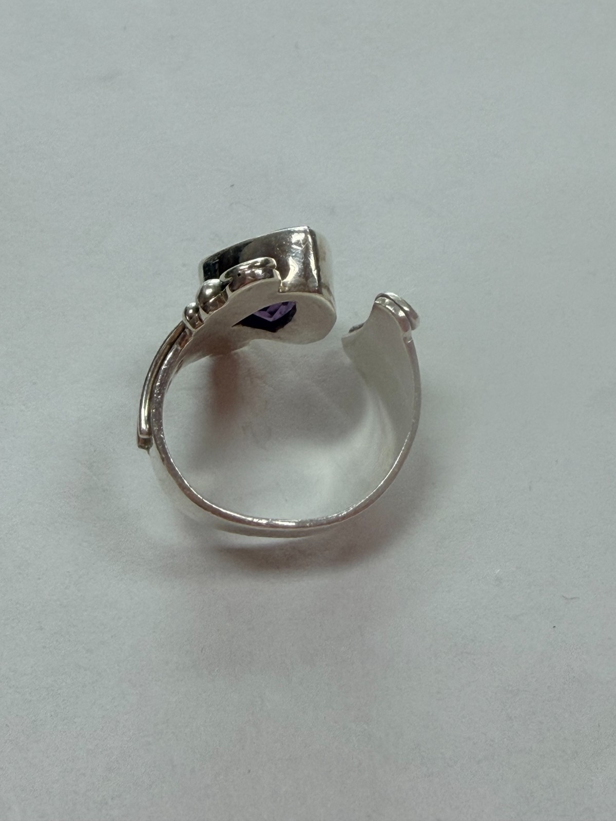 Sajen Silver Ring (Size 10+ Adjustable) with Amethyst Gemstone [076DUW]