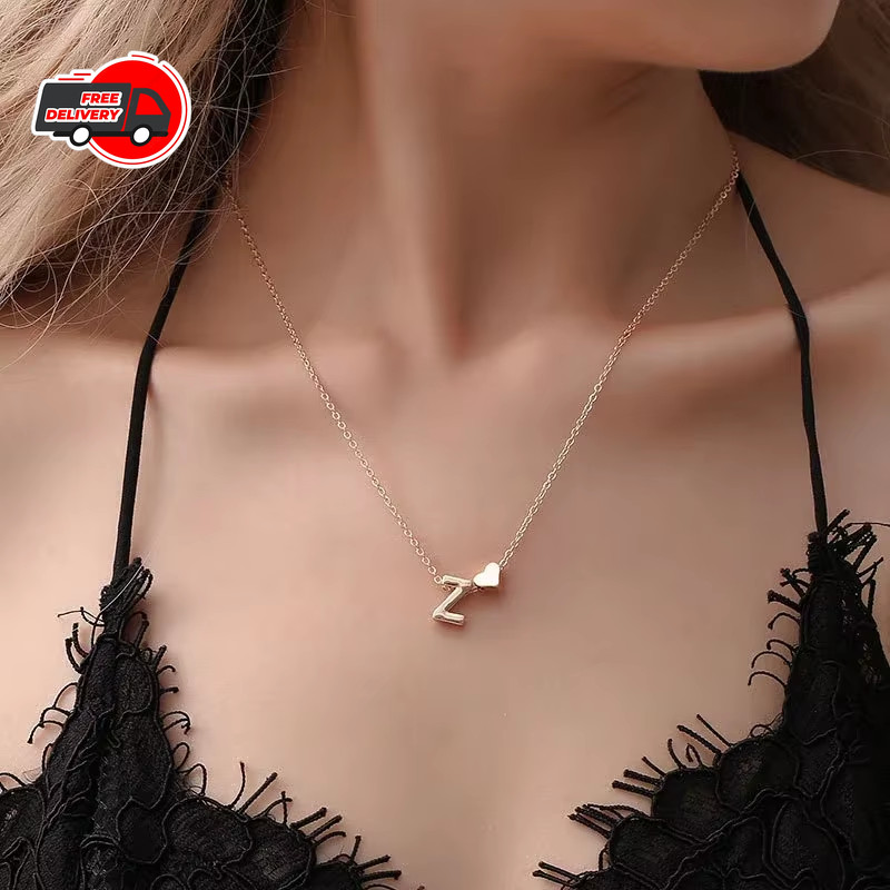 Tiny Heart Initial Necklace Gold/Silver Letter Pendant Choker for Women