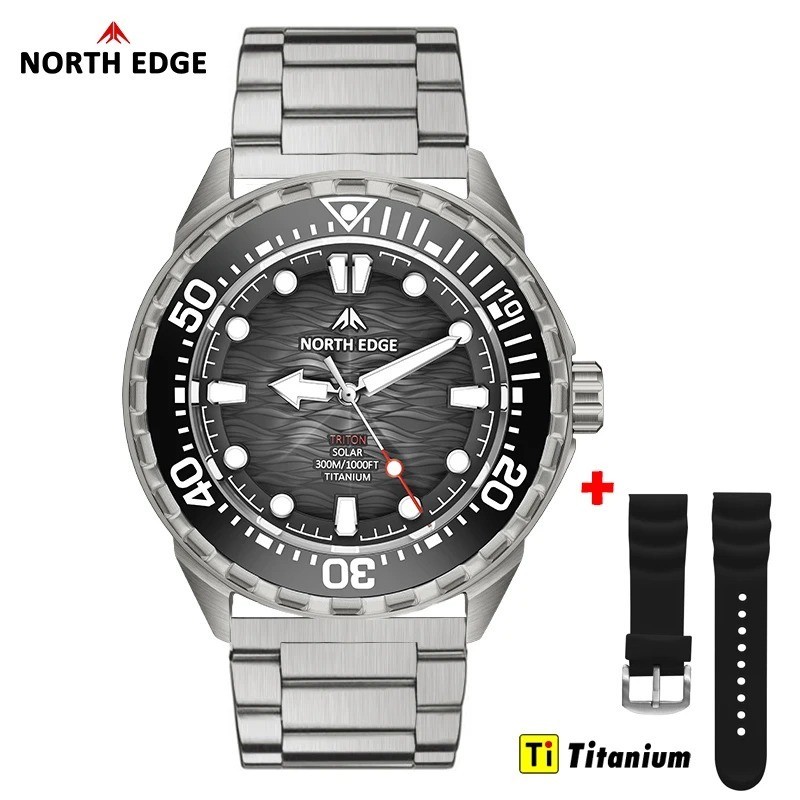 NORTH EDGE TRITON-TI Titanium Stainless Solar-Powered Diving Watch Luxury Quartz