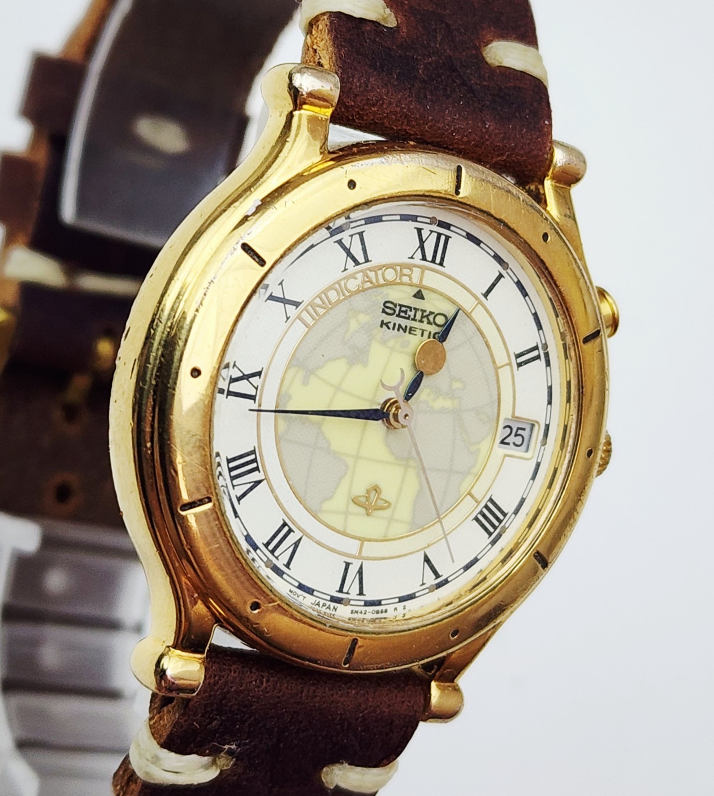 RARE,UNIQUE Men’s KINETIC Watch SEIKO 5M42-0A90. New Capacitor. Luminous Dial