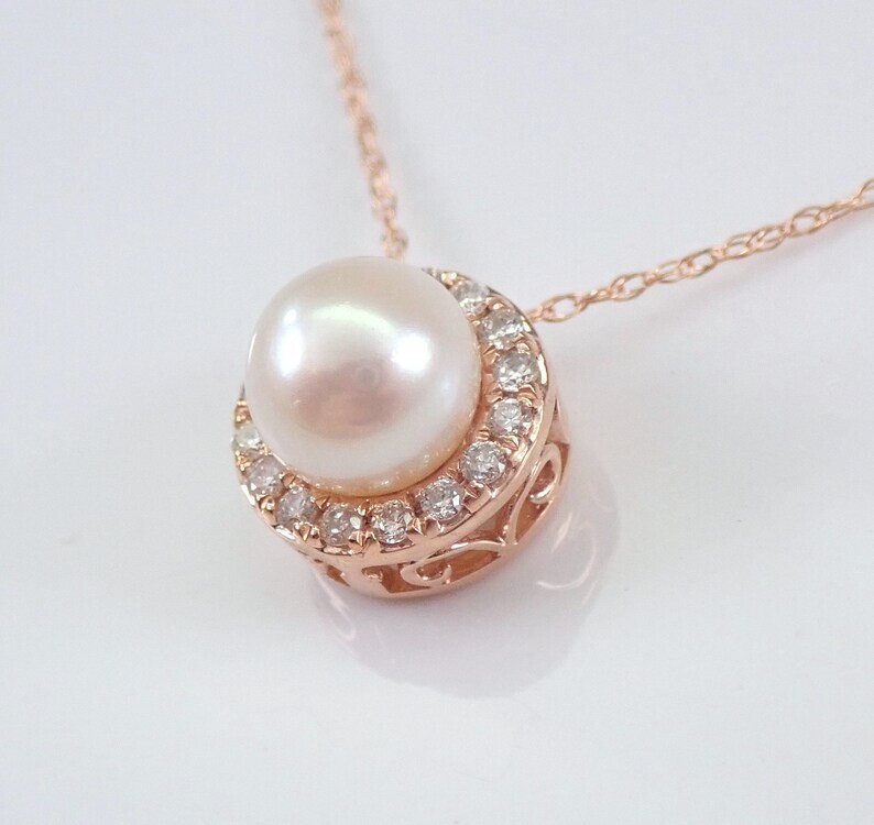 2.00 Ct Round White Pearl Women’s Halo Pendant 14K Rose Gold Plated Silver