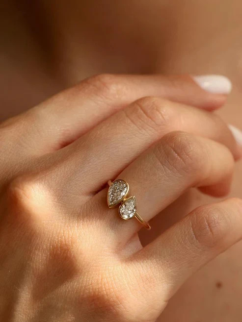 1.50Ct Pear Cut Bezel and Toi -Moi Lab Grown Diamond Engagement Ring Yellow Gold