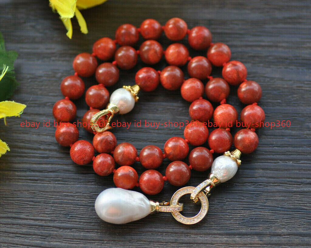 14mm Natural Red Coral White Keshi Baroque Pearl Necklace 26&48in 4 Strand