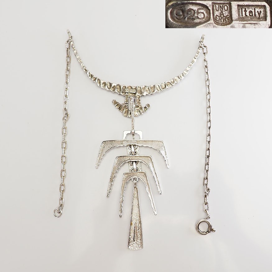 Uno A Erre Unoaerre brutalist vintage modernist sterling silver necklace Italy